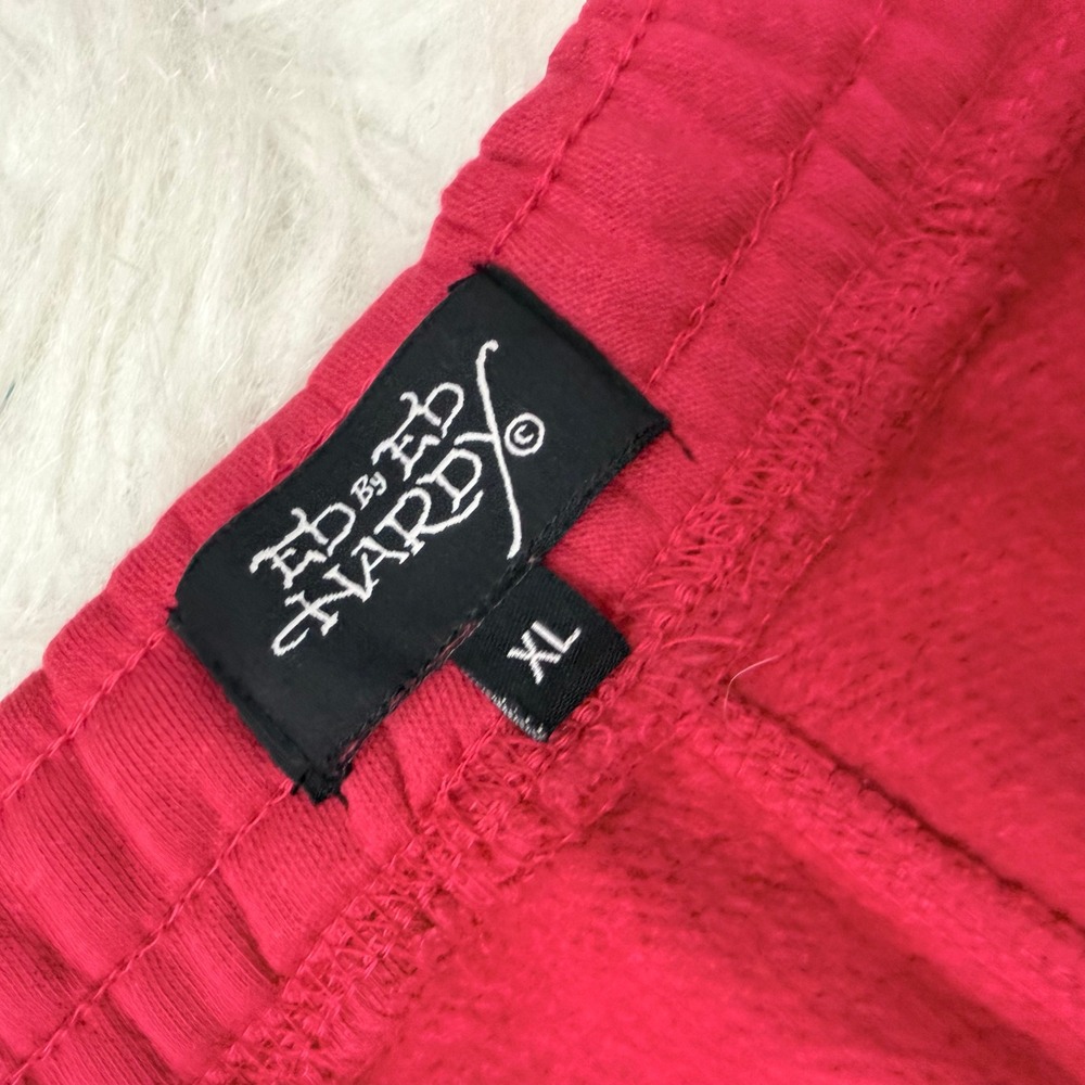 Ed Hardy Mens Red Embroidered Logo Sweat Shorts Y2K Streetwear XL EHMR8100-16 - Picture 3 of 5